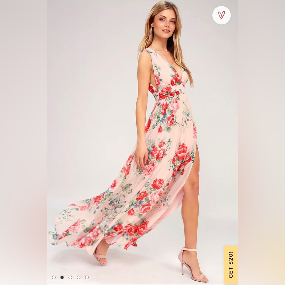 NWT Lulus Garden Meandering Blush Floral Print Maxi Dress